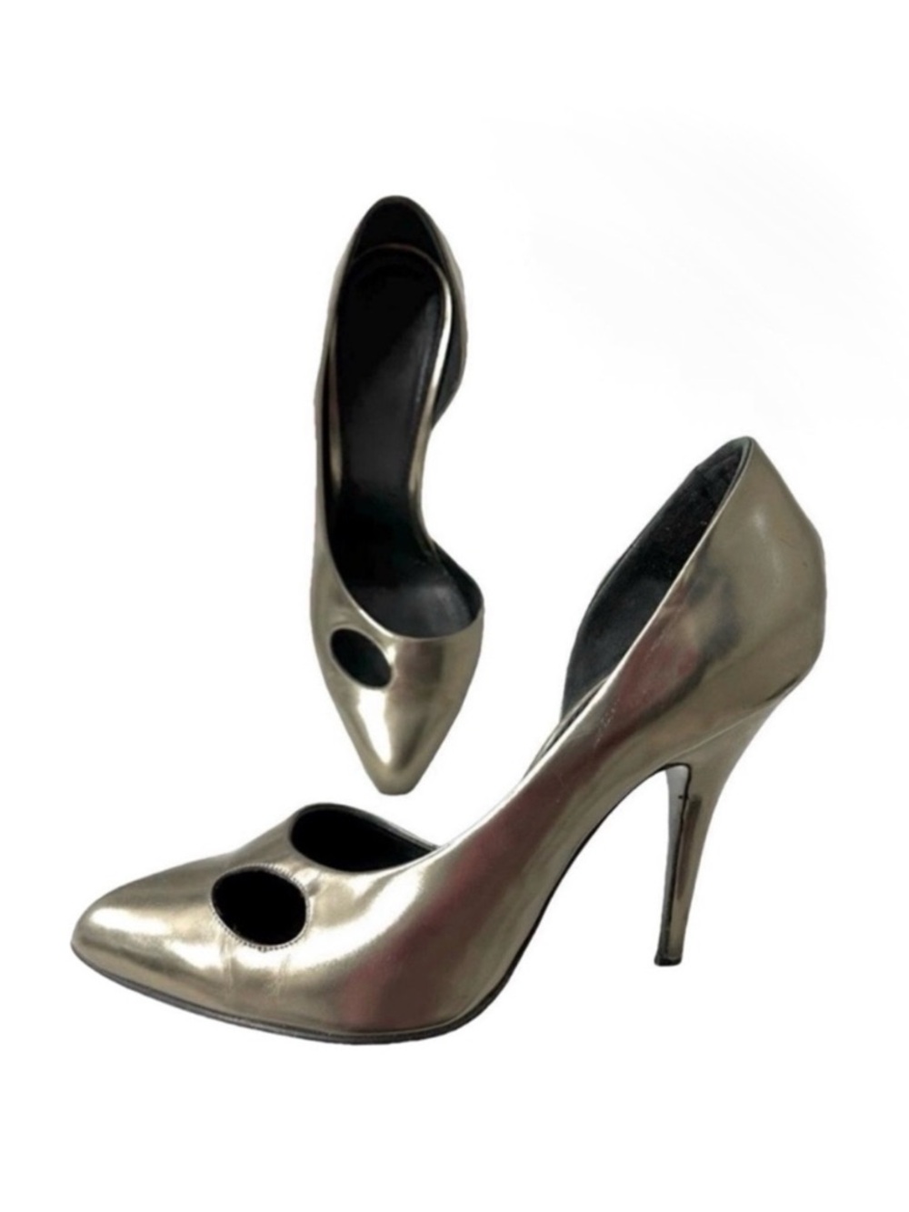 Givenchy D'Orsay Cut Outs Metallic Pointed Toe Pumps Leather Demi
